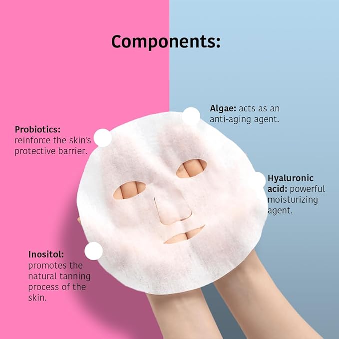 IROHA NATURE AFTERSUN Facial Mask that Nourishes & Prolongs Tan | 15 Pack | With Algae, Probiotics & Hyaluronic Acid | More Hydrated, Strengthened & Glowing Skin | Anti-Aging