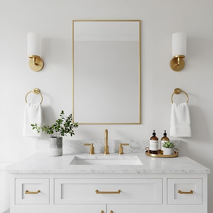 20x36 Inch Brass Bathroom Mirror for Wall, Aluminum Frame Rectangle Rectangular Vanity Mirror, Modern Large for Bedroom, Living Room, Horizontal or Vertical