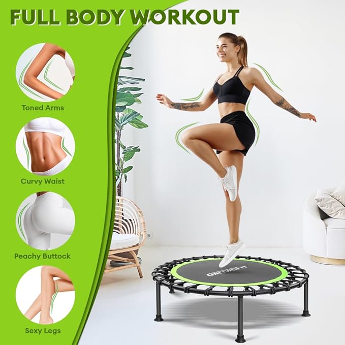 ONETWOFIT 42"/45" Rebounder Trampoline for Adults, Silent Mini Trampoline Indoor Exercise Fitness Trampoline Bungee Rebounder Workout Max Load 330lbs