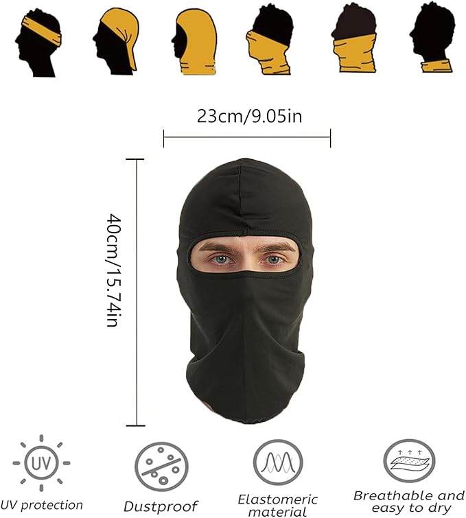 5 Pack of Balaclava Headgear, Outdoor Men's and Women's Ski Caps, Mask, Airsoft Gun, Motorcycle Cover, Helmet (Black, White)