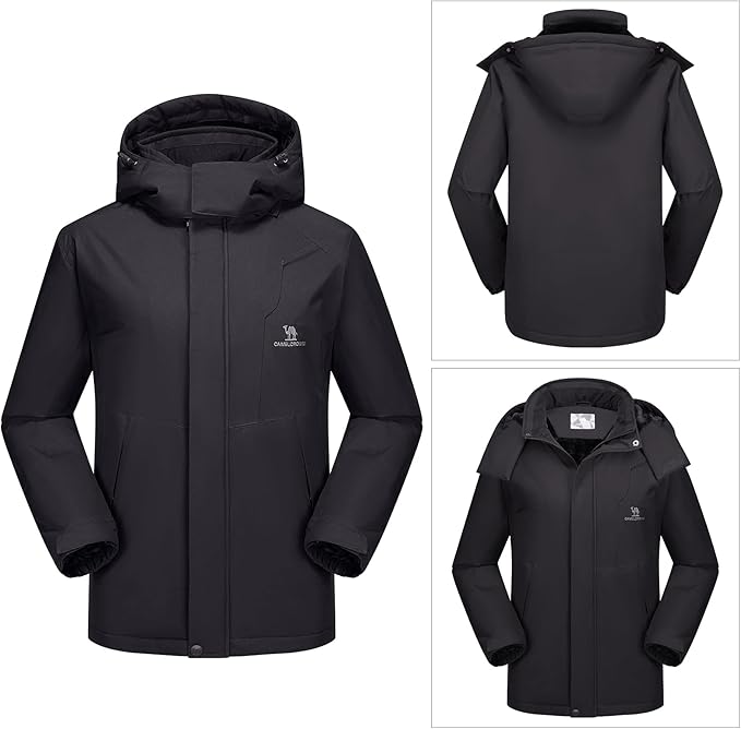 CAMEL CROWN Men's Winter Coat Waterproof Ski Jacket Fleece Lined Windproof Raincoat for Snow Outdoor Hiking Mountain