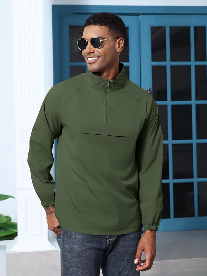 Aulemen Men's Casual Quarter Zip Pullover-Athletic Windbreaker Lightweight Jackets Hiking Golf for Men Mock Neck with Pockets