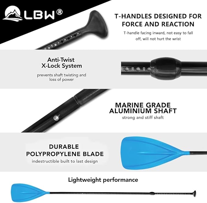 LBW 3 Piece SUP Paddle Board Paddle Floating Portable Paddleboard Accessories Adjustable Double Holes Lock Sturdy & Ergonomic for Surfing Beginner