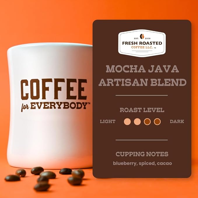 Fresh Roasted Coffee, Mocha Java, 5 lb (80 oz), Medium Roast, Kosher, Whole Bean