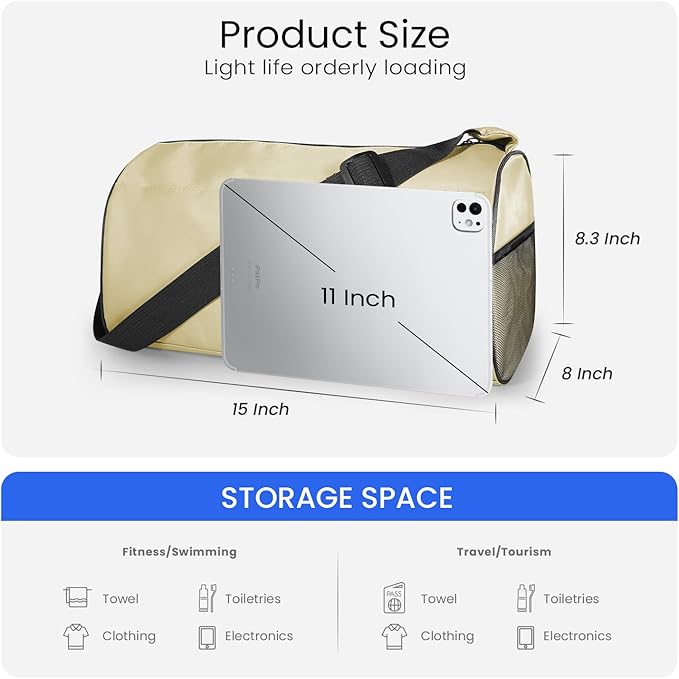 C&F BOGMOST Small Gym Bag for Women & Men,Small Lightweight Duffel Bag Carry On Bags Mini Duffel Travel Bag Waterproof Sports Bags for Workout/Sport/Travel, Beige