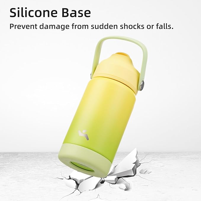 Insulated Water Bottle with Straw Lid,40 oz Stainless Steel Vacuum Metal Bottle with Silicone Handle,Lime