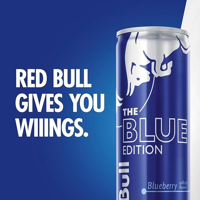 Red Bull Blue Edition Energy Drink, Blueberry, with 114mg Caffeine plus Taurine & B Vitamins, 12 Fl Oz, 6 Packs of 4 Cans (Pack of 24)