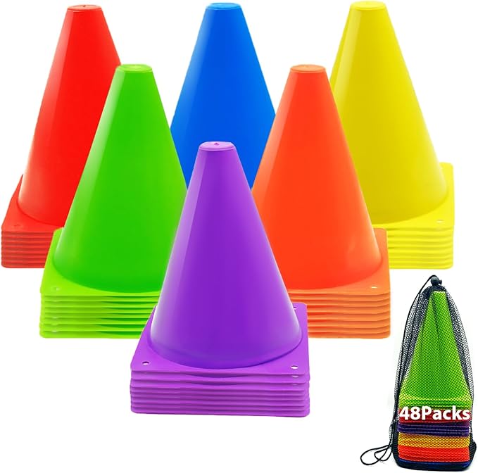 12/24/48Pcs Soccer Cones,7" or 9" Soccer Cones for Training, Multicolor Cones Sports Soccer Training Cones, Field Cones for Skating Basketball Football Drills Practice