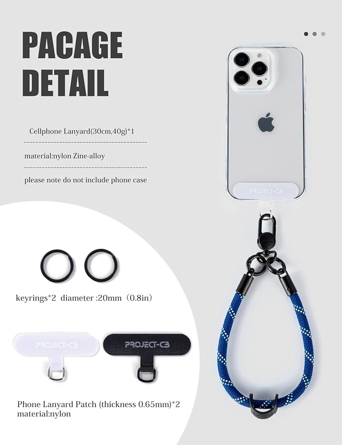 project-cb Phone Wrist Strap×1,Phone Tether Tab×2,Phone Wristlet,Phone Lanyard Wrist Strap,Key Holder,Keychain,Key Ring×2 (Black)