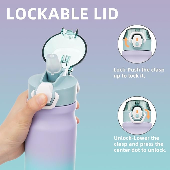 Insulated Water Bottle with Straw and Carry Loop,18 oz Stainless Steel Double Wall Vaccum Metal Water Flask with Leak-proof Lid,Oasis