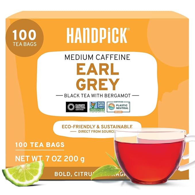 HANDPICK, Earl Grey Black Tea Bags (100 Count) Bergamot Oil | Caffeinated, Earl Grey Tea Bags | Flavoured With Citrus and Bergamot Brew Hot/Iced Tea with or without milk