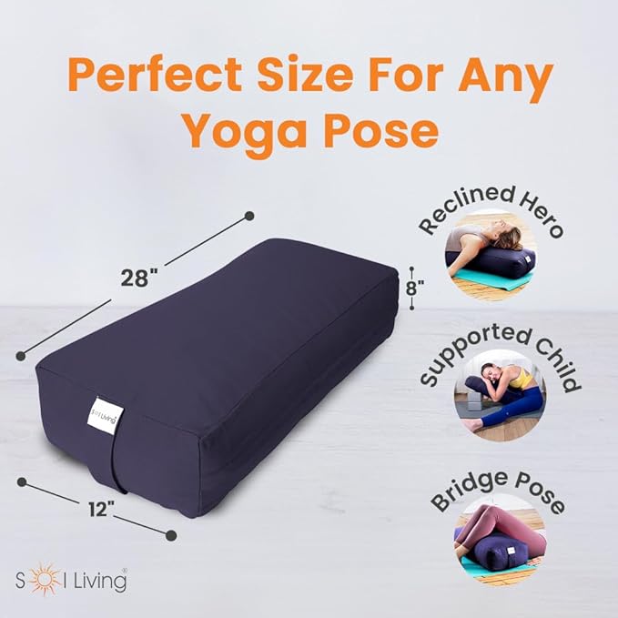 Sol Living Yoga Bolster Pillow Rectangular Meditation Cushion Cotton Meditation Accessories for Restorative Yoga Meditation Pillow Yoga Pillow Firm Body Pillow Bolster Pillow for Legs Removable Cover