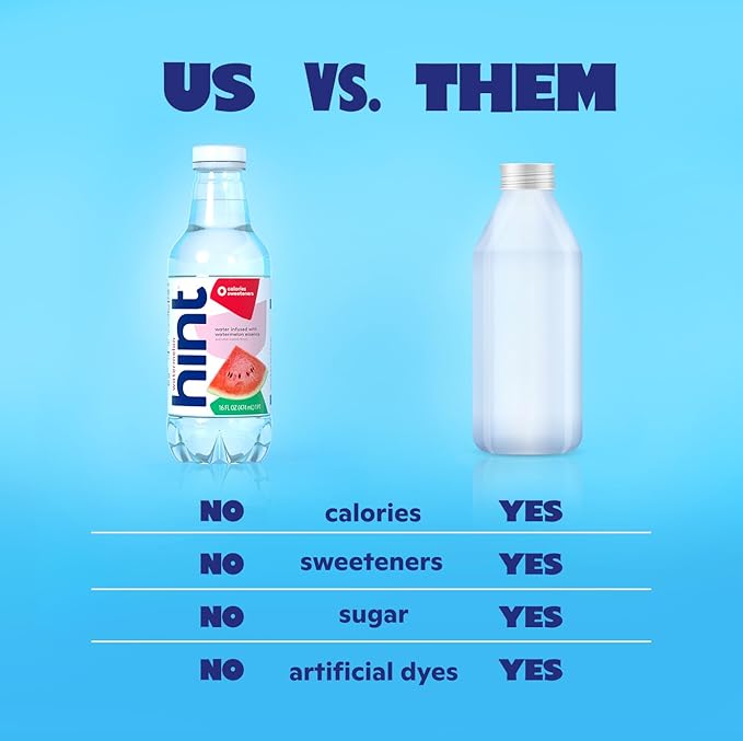 Hint Fruit-Infused Bottled Water, Strawberry Watermelon - Sugar Free Flavored Water with Zero Calories, Naturally Flavored, and No Artificial Sweeteners - 16 Fl Oz (Pack of 12)