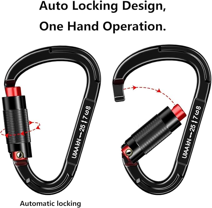 Auto Locking Carabiner Heavy Duty Carabiner 25kN UIAA Certified Climbing Carabiner Climbing Equipment Safety Carabiners for Rappelling, Hammocks, Rescue, Dog Leash, Swing