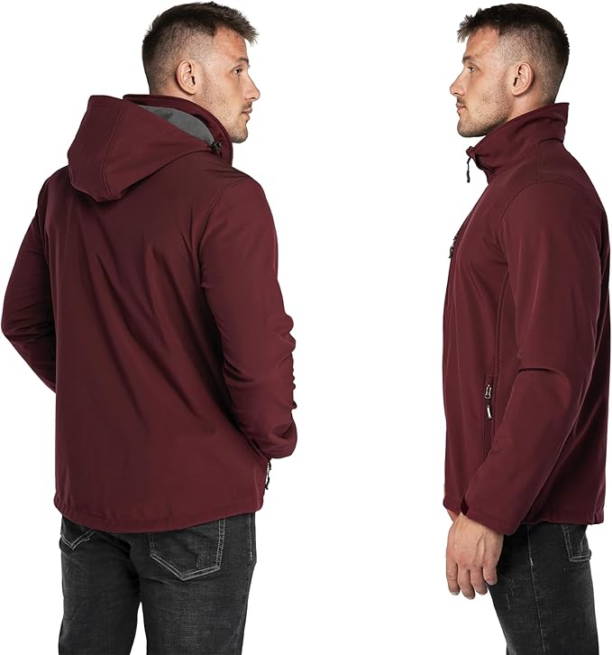 Outdoor Ventures Men's Lightweight Softshell Jacket Fleece Lined Hooded Water Resistant Winter Hiking Windbreaker Jackets