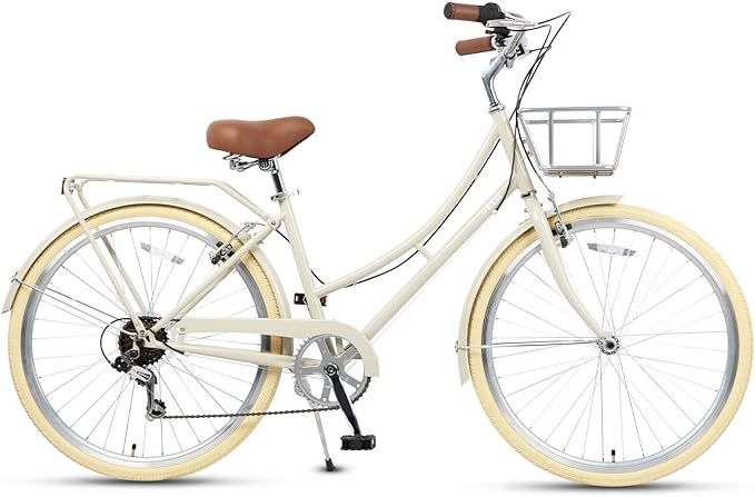 AVASTA Astrid Vela Hybrid Bike for Adult Women Female Lightweight Step Through 26 Inch High Tensile Steel Frame City Commuter Comfort Lady Bicycle, 6-Speed, Multiple Colors