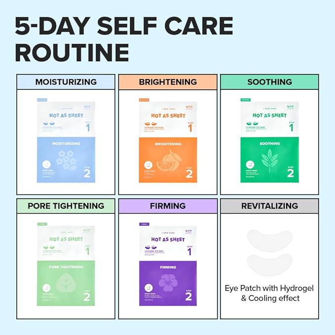 I DEW CARE Glass Skin Facial Sheet Mask Variety Pack – Hot as Sheet | 5 Days Face&Eye Masks Set, Moisturizing Face Masks Skincare, Korean Face Mask, Hydrating Collagen Face Mask, Soothing, 5EA