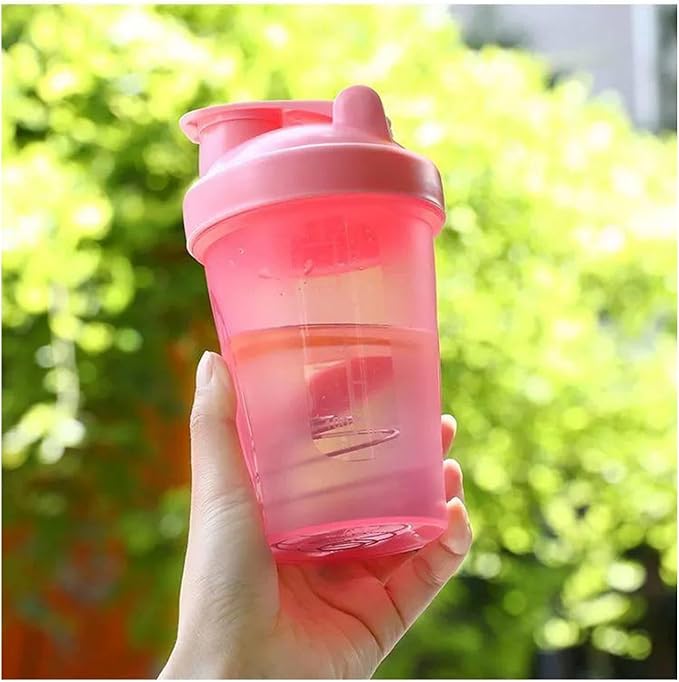 CHNLML Protein Shaker Bottle 400ML/16Oz w. Shaker Ball for Protein Shake, Shaker Bottle with Mixing Ball, Leak-Proof, BPA-Free, for Gym, Workout, Juice Mixer (Pink/Pink Body, 16Oz-400ML-1Bottle)