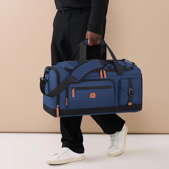 Gym Bag for Men and Women with Shoe & Laptop Compartment, 3-in-1 Sports Travel Duffel Bag Anti-Theft Weekender Carry-On Backpack for Airplane & Workout, Overnight Travel Bag,35L (Blue, Medium)