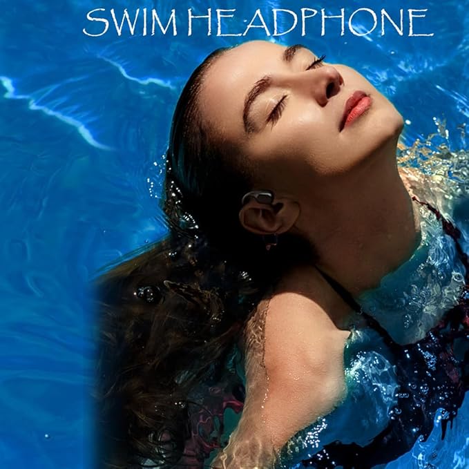 IHAO Swimming Headphones True Bone Conduction Open Ear Headset MP3 Player Built-in 32G Memory IP68 Underwater Waterproof Stereo Bluetooth Earphone for Driving Bicycling Running Skiing-Grey