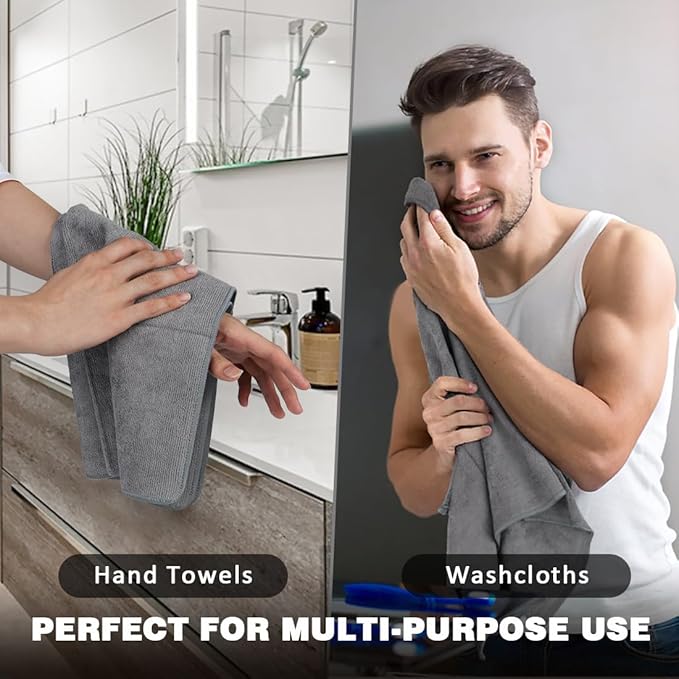 Orighty Gym Towels, Highly Absorbent Sweat Towels, Soft and Quick Drying Gym Towel for Daily Use, Multi-Purpose Towel for Sport, Salon, Spa, Hotel, 16 x 27 Inch, Grey, 3 Pack