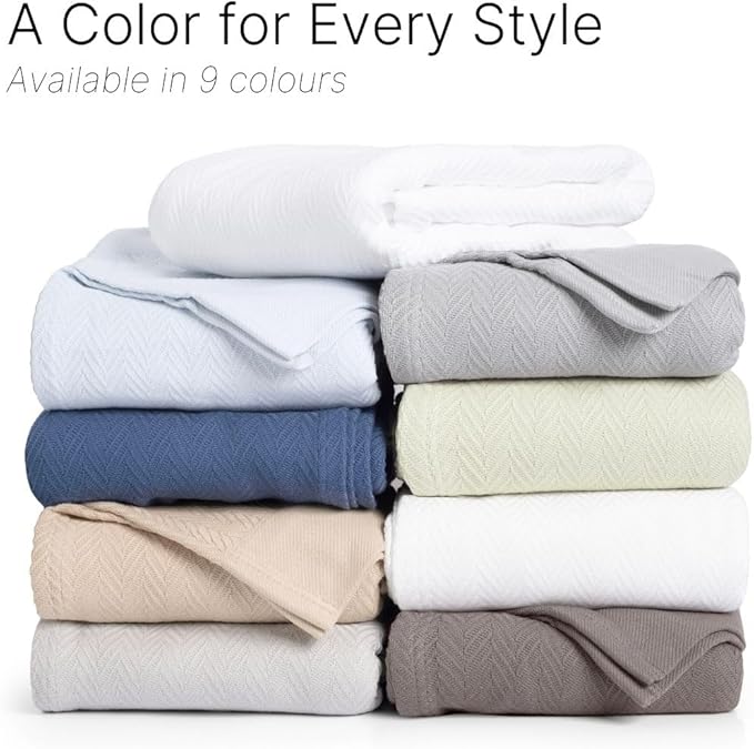 100% Cotton Herringbone Weave Blankets, 108"X90" King,Throw Blanket for Bed,All Season Cotton Blanket, Cozy Blanket,Throws Bed Blanket, Throw Blanket for Couch,Modern Home Decor -Light Grey