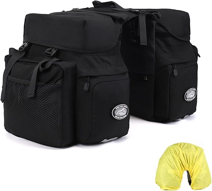 Dreamoon 50L Bike Panniers, Waterproof Bicycle Commuting Bag Saddle Bags with Rain Cover, Bike Rear Seat Bag Carrier with Reflective Trim, Cycling Organizer for Width Less Than 6.3 inches Rack (Black)