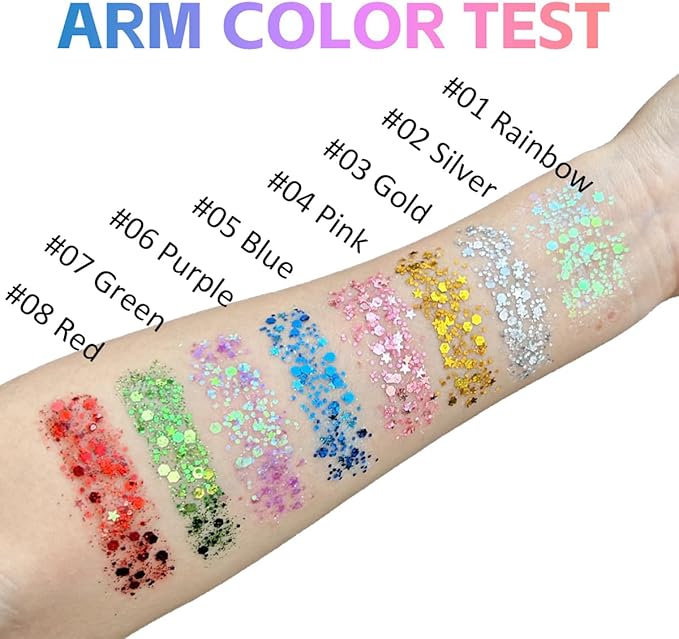 Mysense Rainbow Body Glitter Stick,Face Hair Glitter Christmas Makeup,Sparkling Mermaid Sequins Chunky Glitter Face Paint,Singer Concert Outfit Festival Rave Accessories for Women and Kids