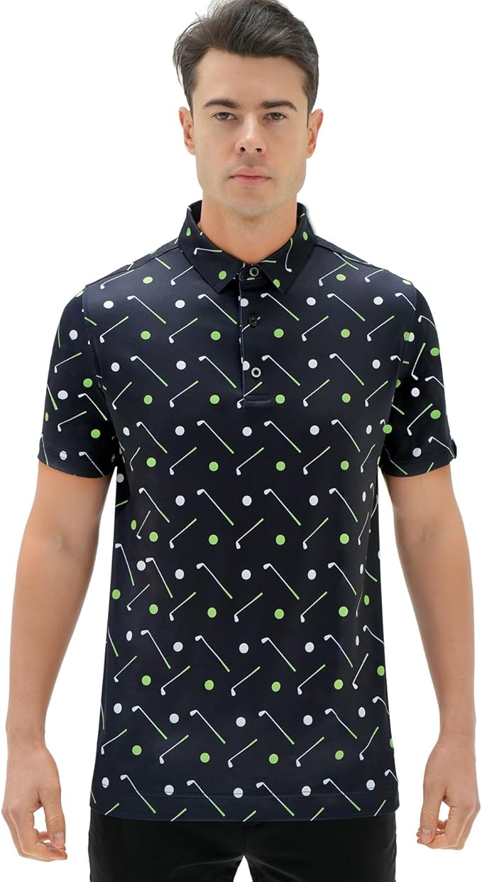 DEOLAX Mens Polo Shirts Fashion Print Mens Golf Shirt Dry Fit Mens Golf Polo Short Sleeve Quick Dry Funny Golf Shirt for Men
