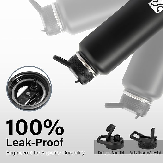 40 oz Insulated Water Bottle | Thickened Stainless Steel Vacuum Metal | Portable Sports Water Jug for Gym and Hiking with Straw, Carrier Bag, Handle Strap | BPA-Free 40 oz, Black