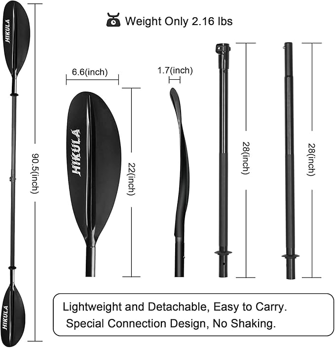 Kayak Paddle 4 Pieces Aluminum Shaft and PP Blade Floating 86.6in/220cm, 90.5inch/230cm Lightweight Oars