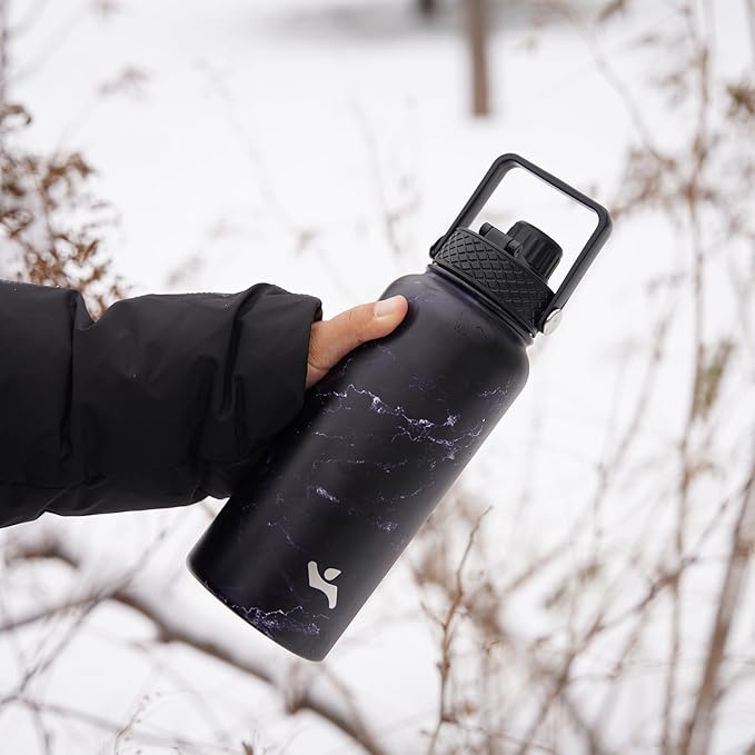 40oz Insulated Water Bottle Stainless Steel Sport Bottles with 3 Lids,Army Green