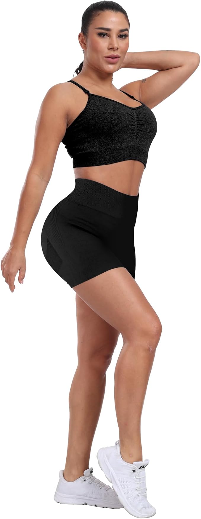 CHRLEISURE Women's 4 Packs Workout Gym Shorts, High Waisted Butt Lifting Scrunch Butt Seamless Booty Shorts