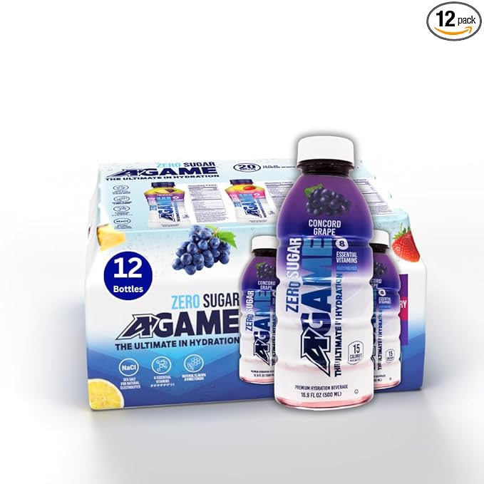 A-GAME Zero Sugar Sports Drink, Concord Grape Zero, Sugar FreNatural Flavors, Gluten Free & Keto Friendly, 16.9 Fl Oz (Pack of 12)