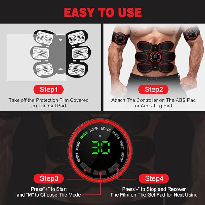 Abs Stimulator Muscle Toner, Ab Machine Trainer USB Rechargeable Gear for Abdomen/Arm/Leg, Fitness Strength Training Workout Equipment Men and Women DR6-E8