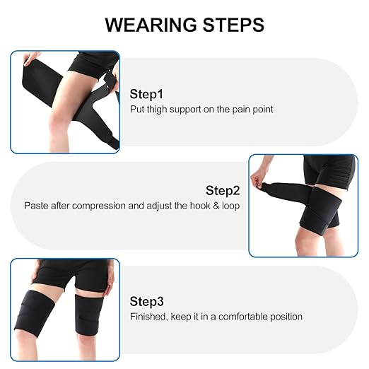 supregear Thigh Wraps Support, Adjustable Compression Neoprene Thigh Sleeve Hamstring Quad Wrap Upper Leg Brace for Women Men Pulled Groin Muscle, Quadriceps, Black + Purple, L