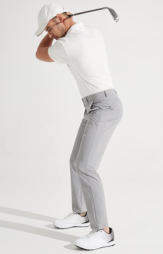 Libin Mens Golf Pants Stretch Work Dress Pants 30"/32"/34" Quick Dry Lightweight Casual Comfy Trousers with Pockets