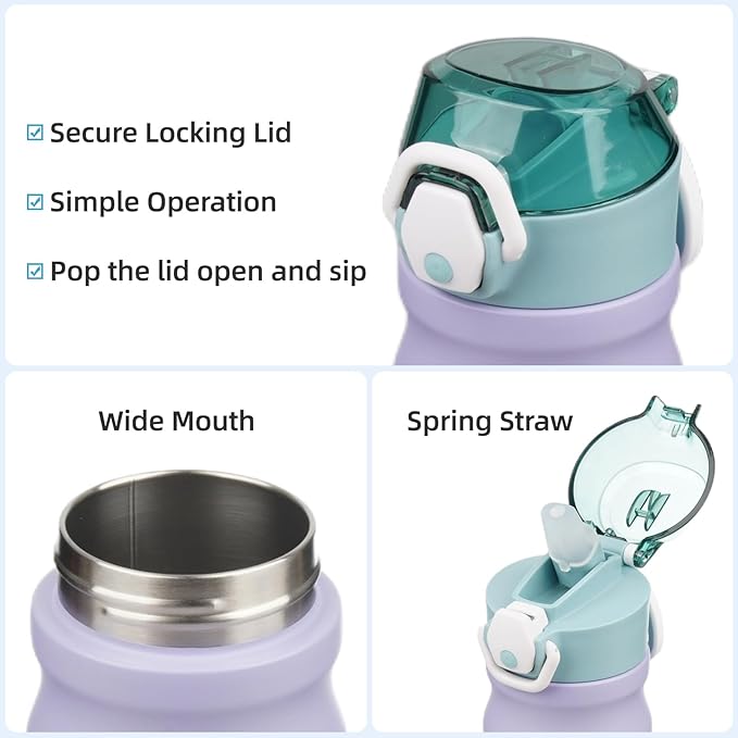 Insulated Water Bottle with Straw and Carry Loop,18 oz Stainless Steel Double Wall Vaccum Metal Water Flask with Leak-proof Lid,Oasis