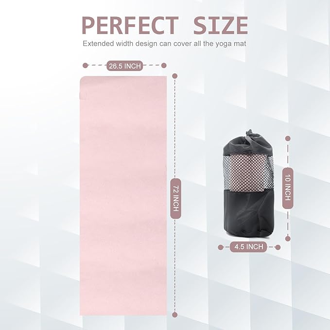 Eunzel Hot Yoga Towel, Super Absorbent Yoga Mat Towel Soft Suede Microfiber Non-Slip Towel for Bikram Pilates and Yoga Mats 72" x 26.5", Pink