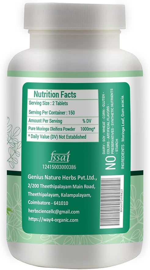 Moringa Leaf Powder Capsules (Tablets) - 300 Pills, 150 Servings, 1000 mg (2 Pack)