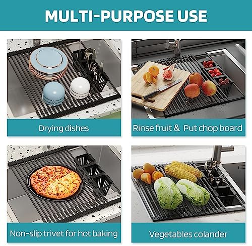 Roll Up Dish Drying Rack, Silicone Wrapped Over The Sink Multipurpose Foldable - Image 6