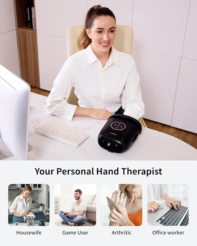 FIT KING Cordless Hand Massager with Compression & Heating, Fingers Wrap Massage for Arthritis Pain and Carpal Tunnel, Large Space for Both Men and Women (Black)