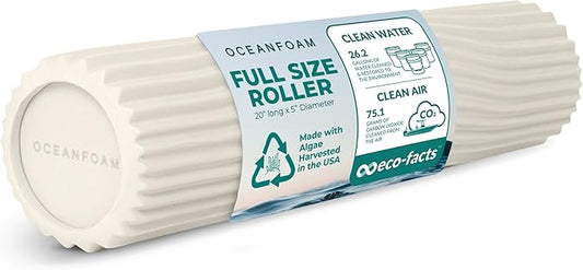 Oceanfoam Tidal Roller - Natural - Muscle Massage Foam Roller for Back Pain & Stretching - Firm and Ergonomic Wide Wave Textured - Yoga, Athletics, & Wellness - Full Size, 20" x 5"