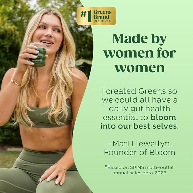 Bloom Nutrition Greens and Superfoods Powder Packets for Digestive Health, Greens Powder, Digestive Enzymes, Probiotics, Spirulina, Chlorella for Bloating & Gut Support, 15 Stick, Strawberry Kiwi