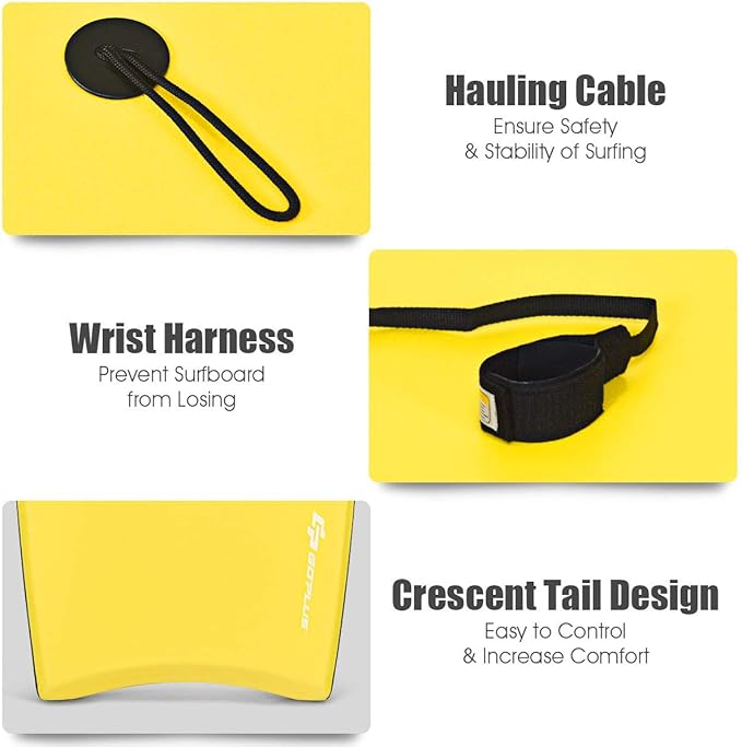 Goplus 41''/37''/33'' Lightweight Body Board for Beach, Surf Board with EPS Core, XPE Deck, HDPE Slick Bottom, Wrist Leash, Bodyboard for Kids Adults Surfing