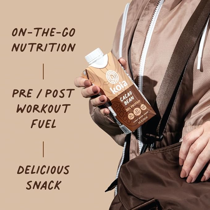 Koia Plant Based Protein Shake, Cacao Bean, 20g Protein, 3g Sugar, 6g Prebiotic Fiber, 21 Vitamins & Minerals, Meal Replacement Drinks, Dairy-Free, Gluten-Free, Non-GMO, 11 Fl Oz (Pack of 12)