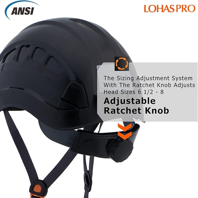 Hard Hats Construction Safety Helmet ANSI Z89.1 Approved OSHA Hardhat, LOHASPRO Vented Men Worker Black Hard Hat with Chin Strap Tree Climbing Rescue Arborist Helmet (P2 Black)