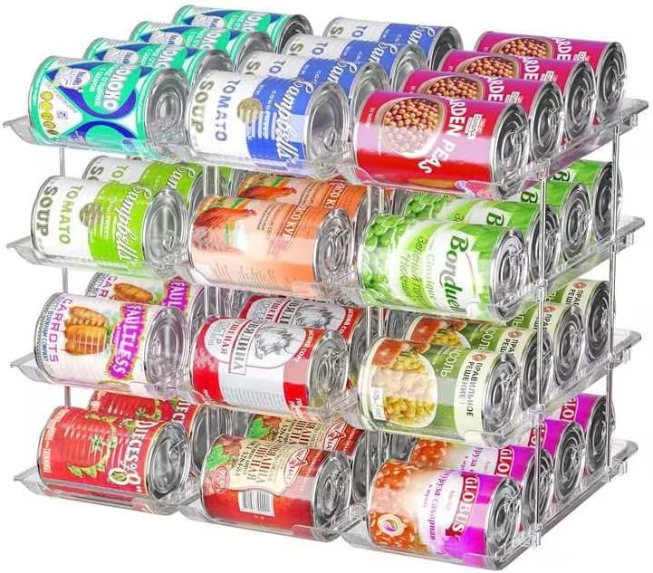 Can Organizer for Pantry, 4 Tier Stackable Rolling Can Storage Rack by Attelite