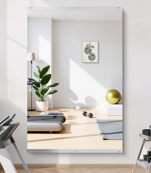 Home Gym Mirror - 60x40 Inch, 1PCS Frameless Tempered Glass Full Body Mirror for Wall Mount - Ideal for Yoga, Workout, Bedroom, Dance Studio (Silver)