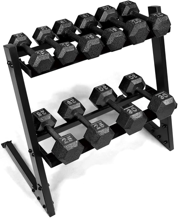 WF Athletic Supply 200Lb Dumbbell Set, 10-30Lb Dumbbell Set with Two-Tier Storage Rack for Muscle Toning, Strength Building & Weight Loss - Multiple Choices Available